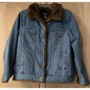 Denim‎ & Co Jean Jacket Faux Fur Lined W/ Faux Fur Collar Sz Medium